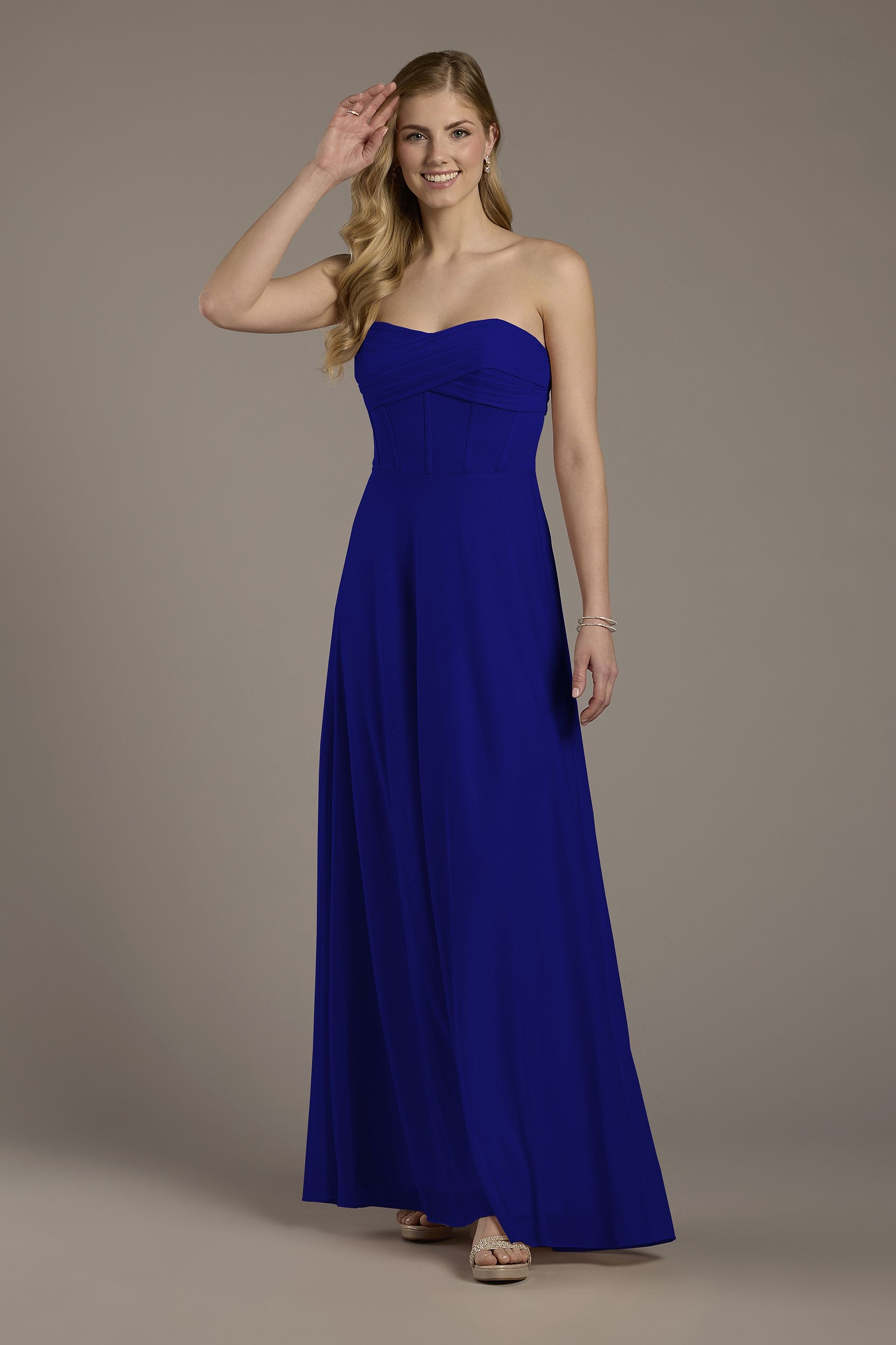 Celebrate DB Studio Mesh Twist Bodice Corset A-Line Dress in Royal Blue Size: 16 David's Bridal