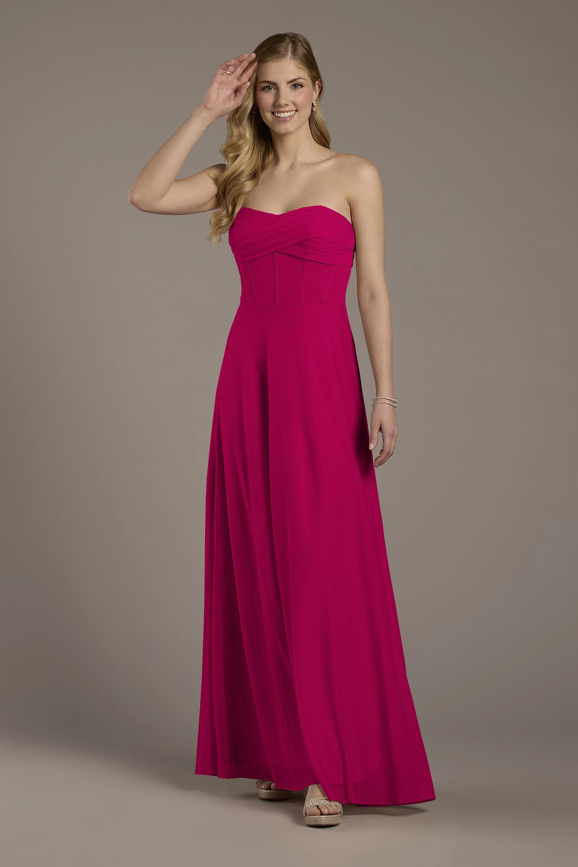 Celebrate DB Studio Mesh Twist Bodice Corset A-Line Dress in Berry Size: 18 David's Bridal