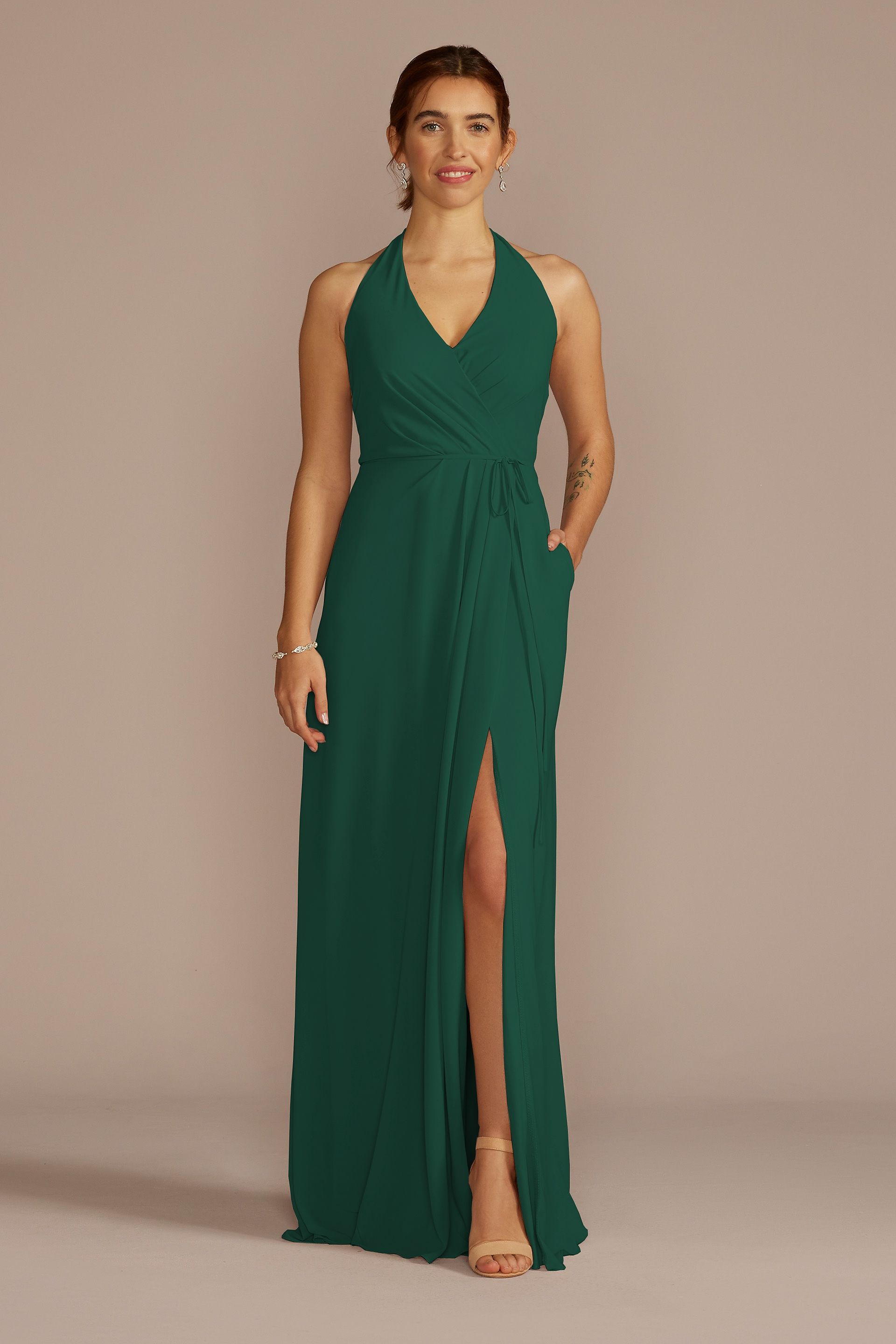 Picture of Chiffon Halter Faux Wrap A-Line Dress