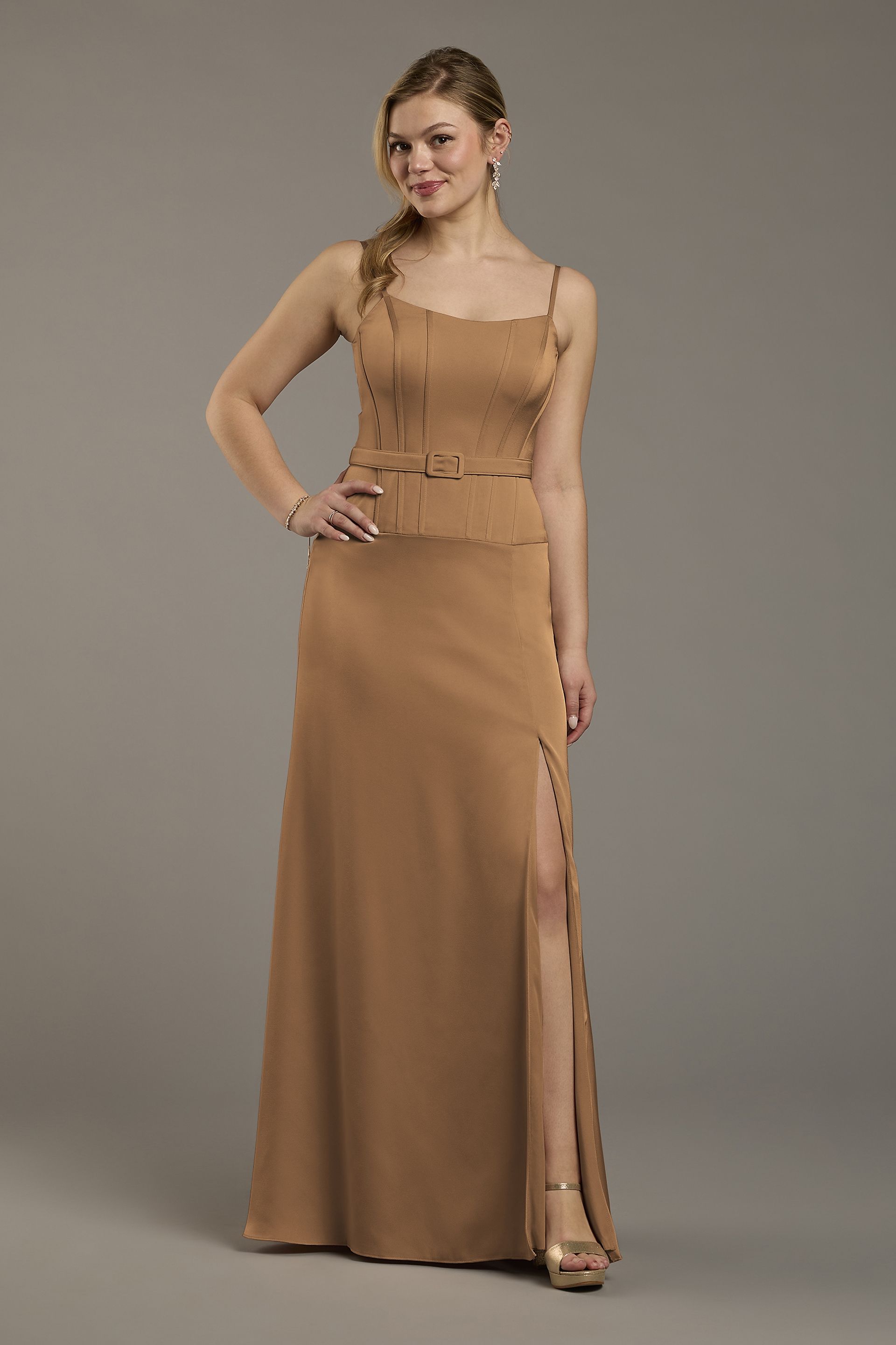 corset drop waist wedding guest dress T272014 Romantic Couture Satin A-line Gown with Corset Bodice and Drop Waist