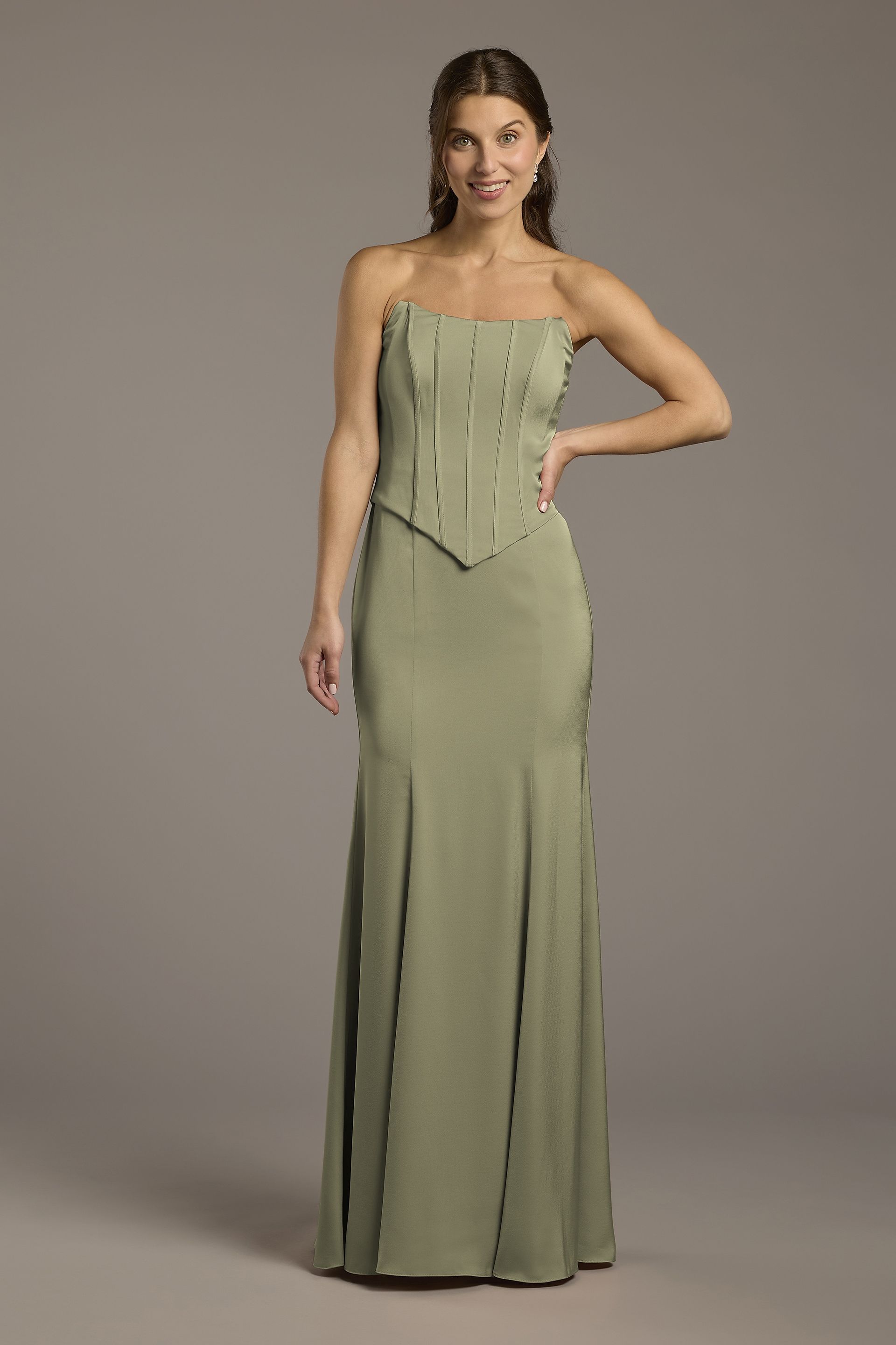 Picture of Matte Satin Corset Bodice Faux Two-Piece Dress