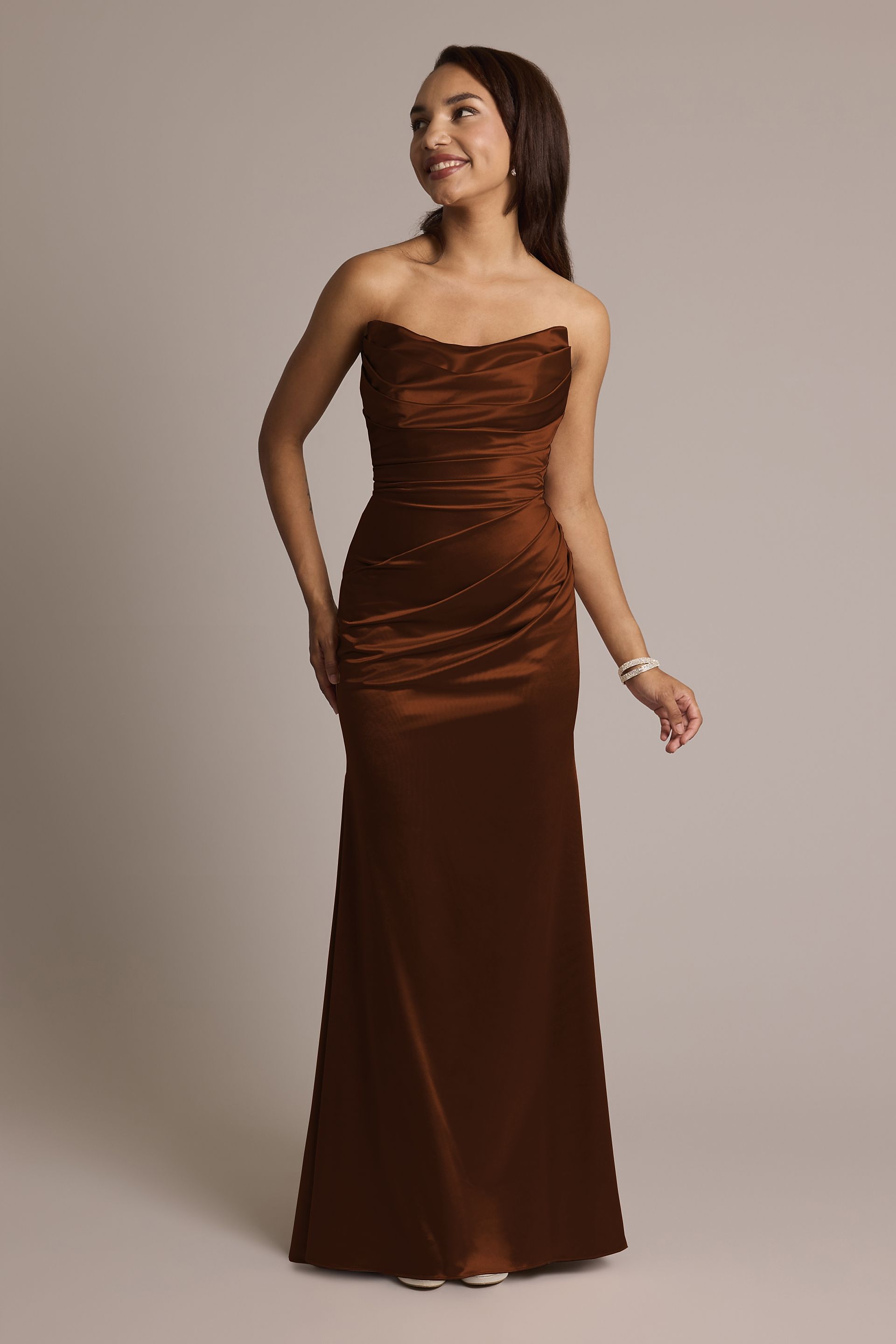 Galina Signature Sculpting Satin Strapless Mermaid Dress in Chocolate Size: 24 David's Bridal