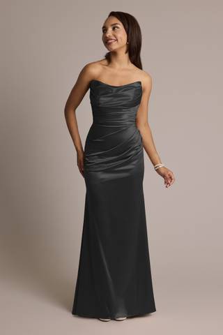 View Galina Signature Sculpting Satin Strapless Mermaid Dress in all available color and sizes Picture of Sculpting Satin Strapless Mermaid Dress