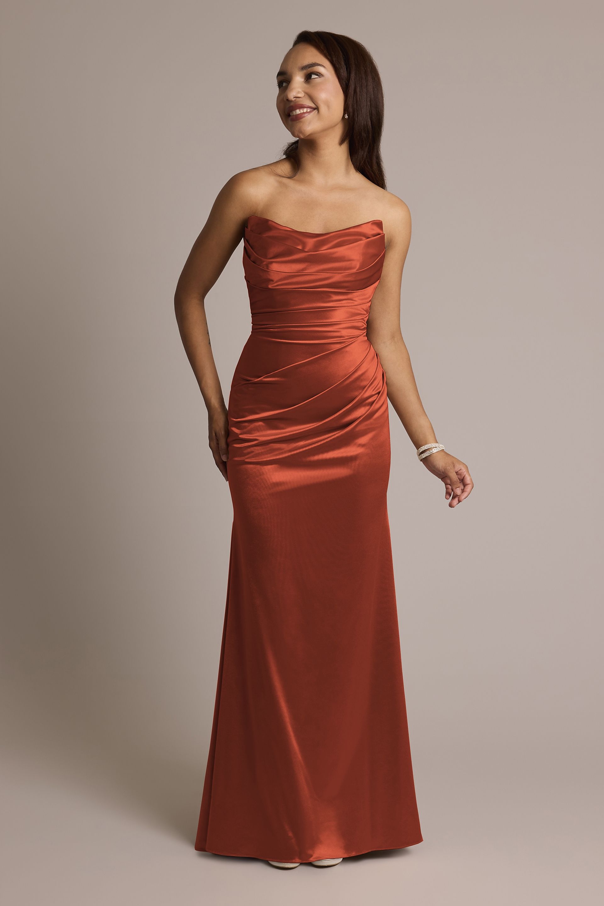 View Galina Signature Sculpting Satin Strapless Mermaid Dress in all available color and sizes Picture of Sculpting Satin Strapless Mermaid Dress