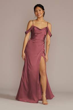 charmeuse cowl bridesmaid dress with lace-up back Charmeuse Cowl Bridesmaid Dress with Lace-Up Back
