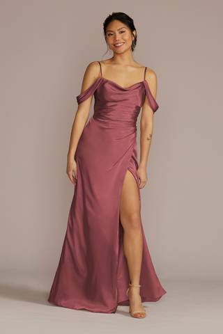 View Galina Signature Charmeuse Cowl Dress with Swag Sleeves in all available color and sizes Picture of Charmeuse Cowl Dress with Swag Sleeves