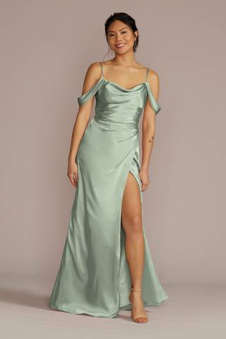 View Galina Signature Charmeuse Cowl Dress with Swag Sleeves in all available color and sizes Picture of Charmeuse Cowl Dress with Swag Sleeves