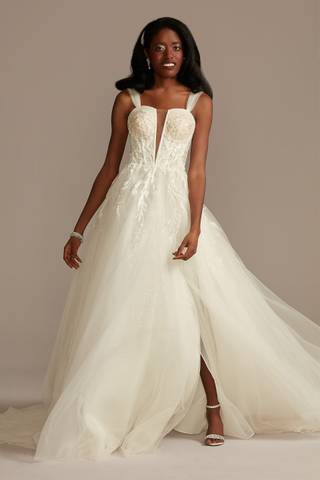 Picture of Removable Straps Tulle Wedding Dress with Slits