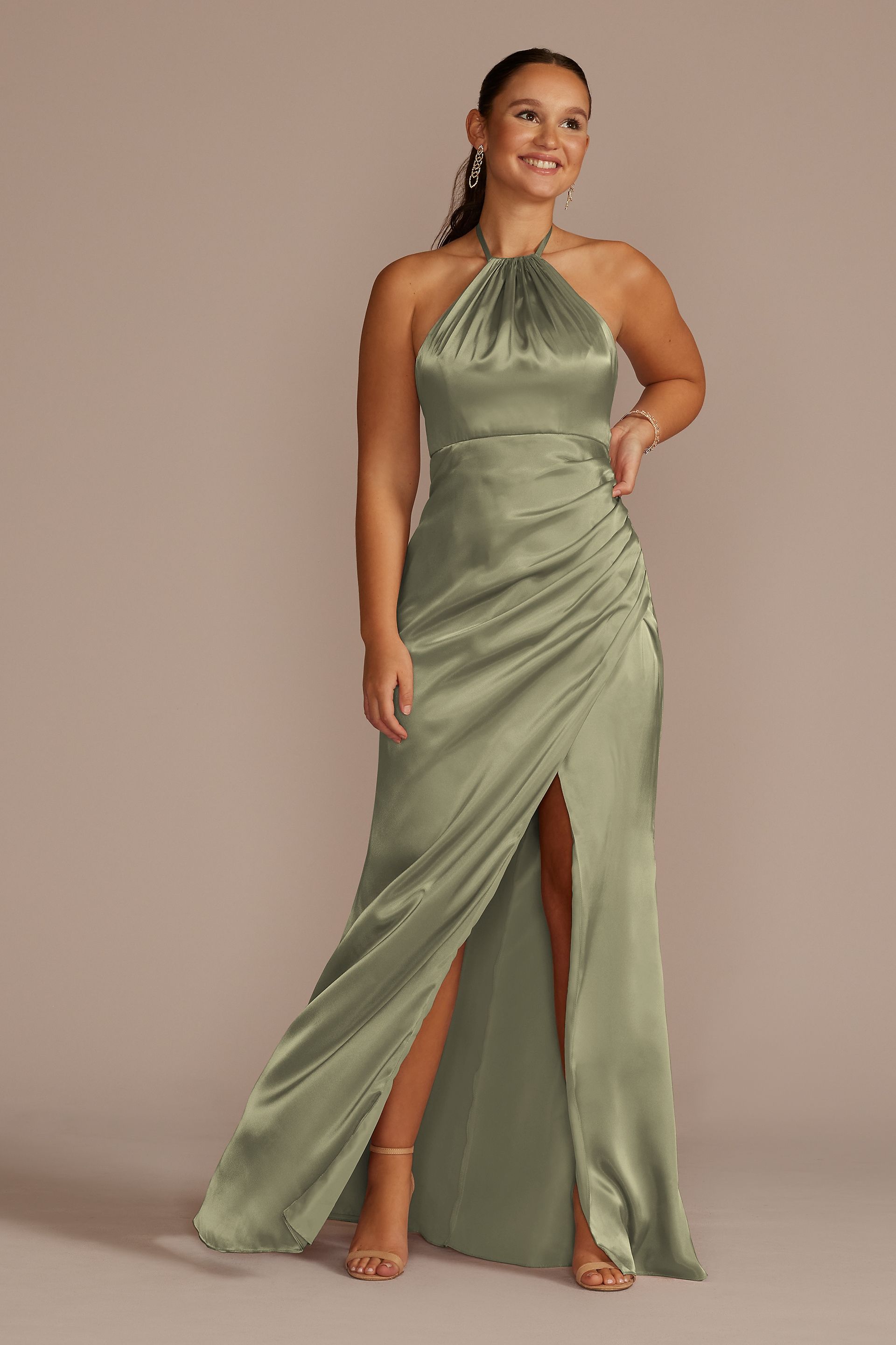 Picture of Tie-Neck Charmeuse Halter Dress
