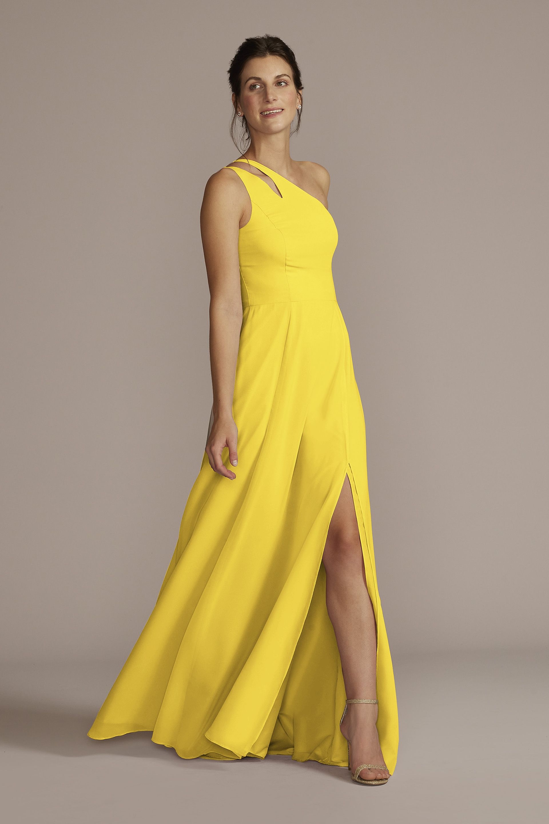 Celebrate DB Studio Tall Chiffon One-Shoulder Cutout Dress in Sunflower Size: 22 David's Bridal