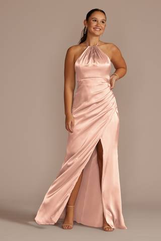 Picture of Tie-Neck Charmeuse Halter Dress