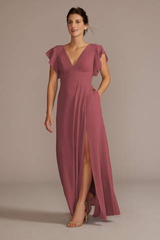 Picture of Flutter Sleeve Chiffon V-Neck Dress