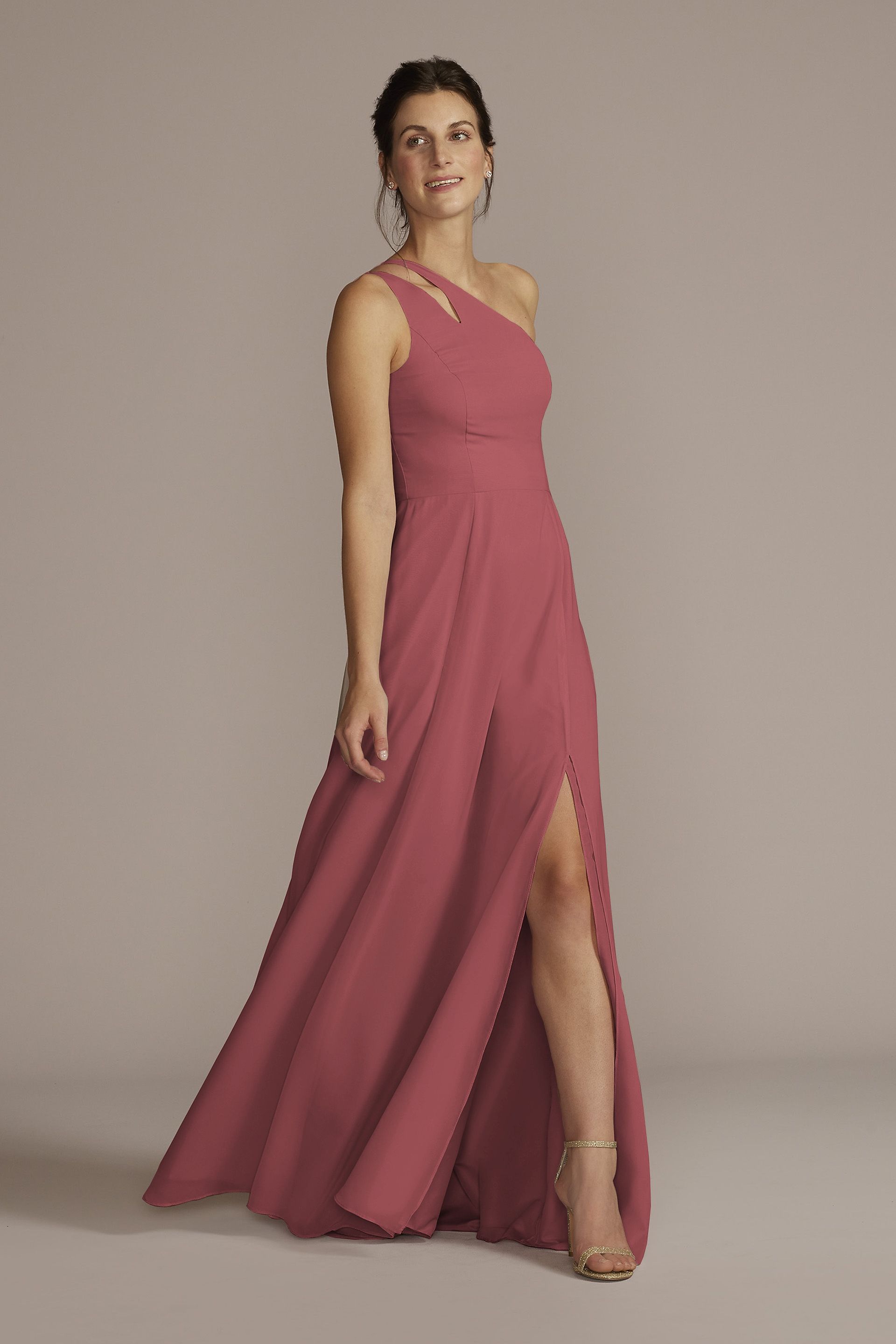 Celebrate DB Studio Chiffon One-Shoulder Cutout Dress in Chianti Size: 20 David's Bridal