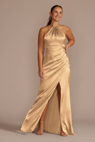 View Galina Signature Tie-Neck Charmeuse Halter Dress in all available color and sizes Picture of Tie-Neck Charmeuse Halter Dress