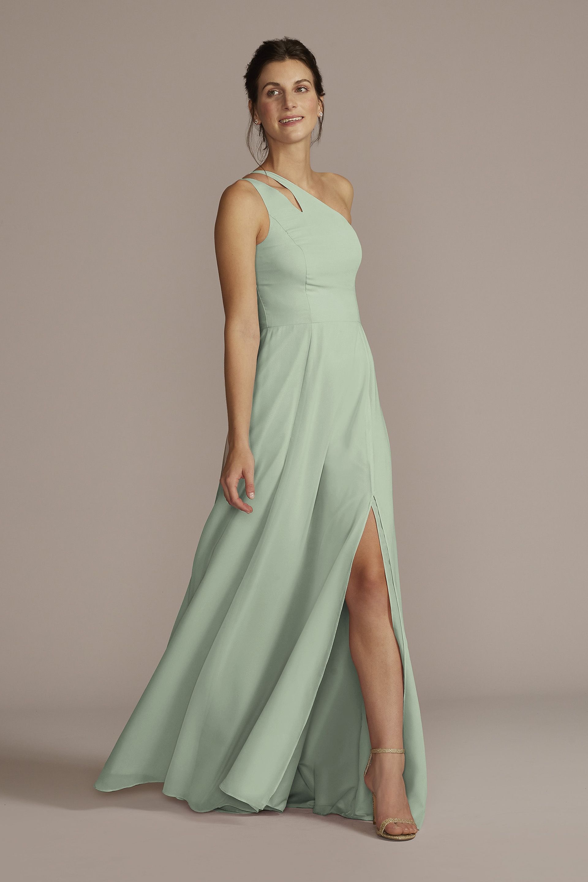 david's bridal one shoulder chiffon bridesmaid dress One Shoulder Bridesmaid Dresses and Gowns