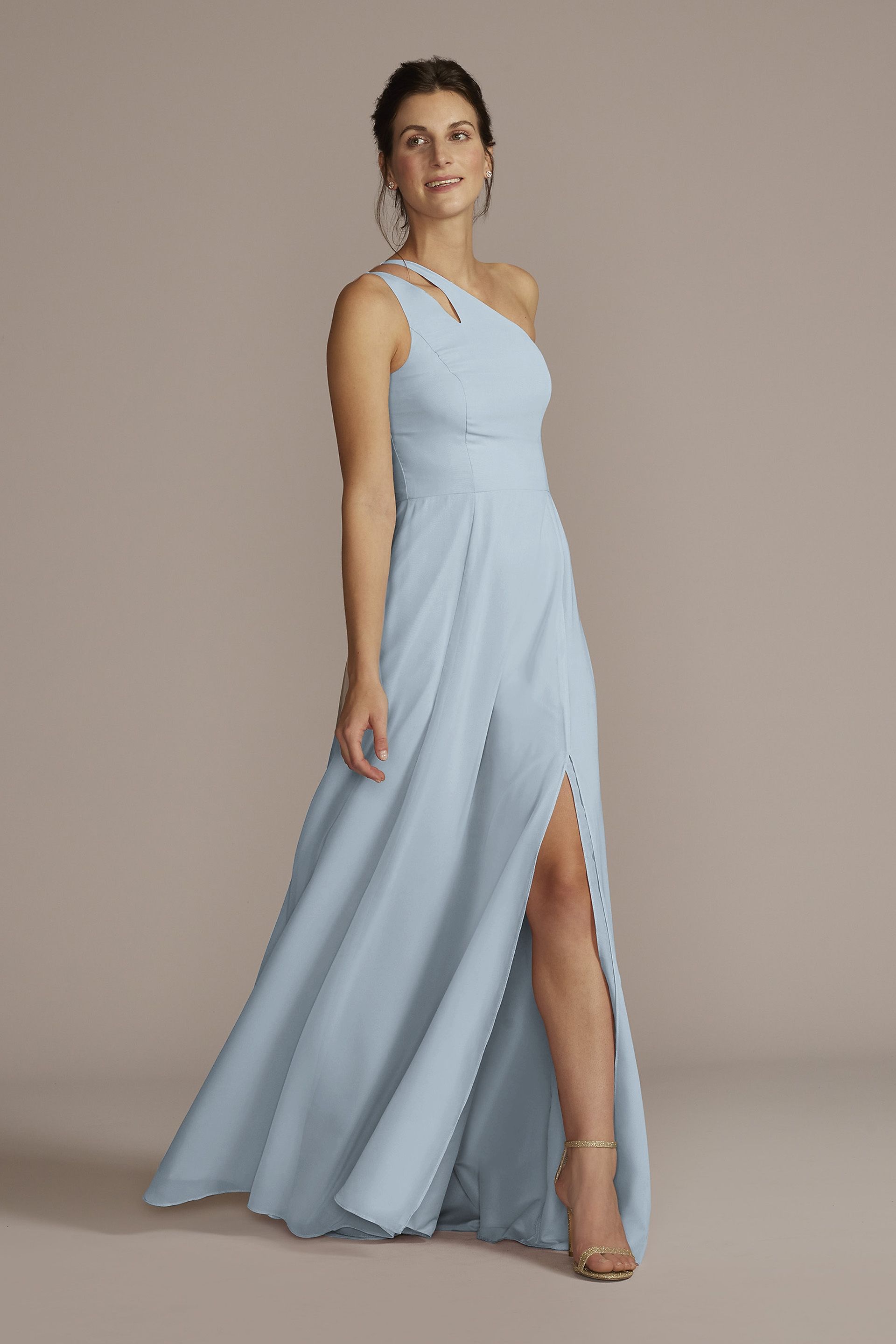 david's bridal one shoulder chiffon bridesmaid dress Chiffon One-Shoulder Bridesmaid Dress with Tie