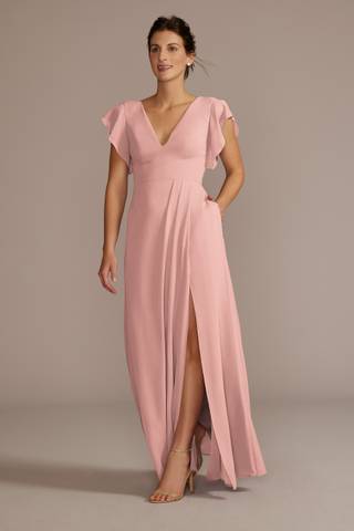 View Celebrate DB Studio Flutter Sleeve Chiffon V-Neck Dress in all available color and sizes Picture of Flutter Sleeve Chiffon V-Neck Dress