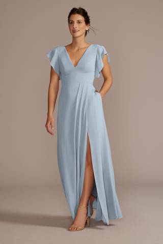 View Celebrate DB Studio Flutter Sleeve Chiffon V-Neck Dress in all available color and sizes Picture of Flutter Sleeve Chiffon V-Neck Dress