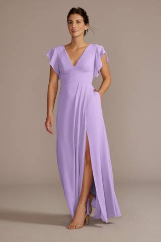 Picture of Flutter Sleeve Chiffon V-Neck Dress