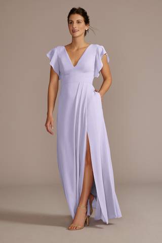 View Celebrate DB Studio Flutter Sleeve Chiffon V-Neck Dress in all available color and sizes Picture of Flutter Sleeve Chiffon V-Neck Dress