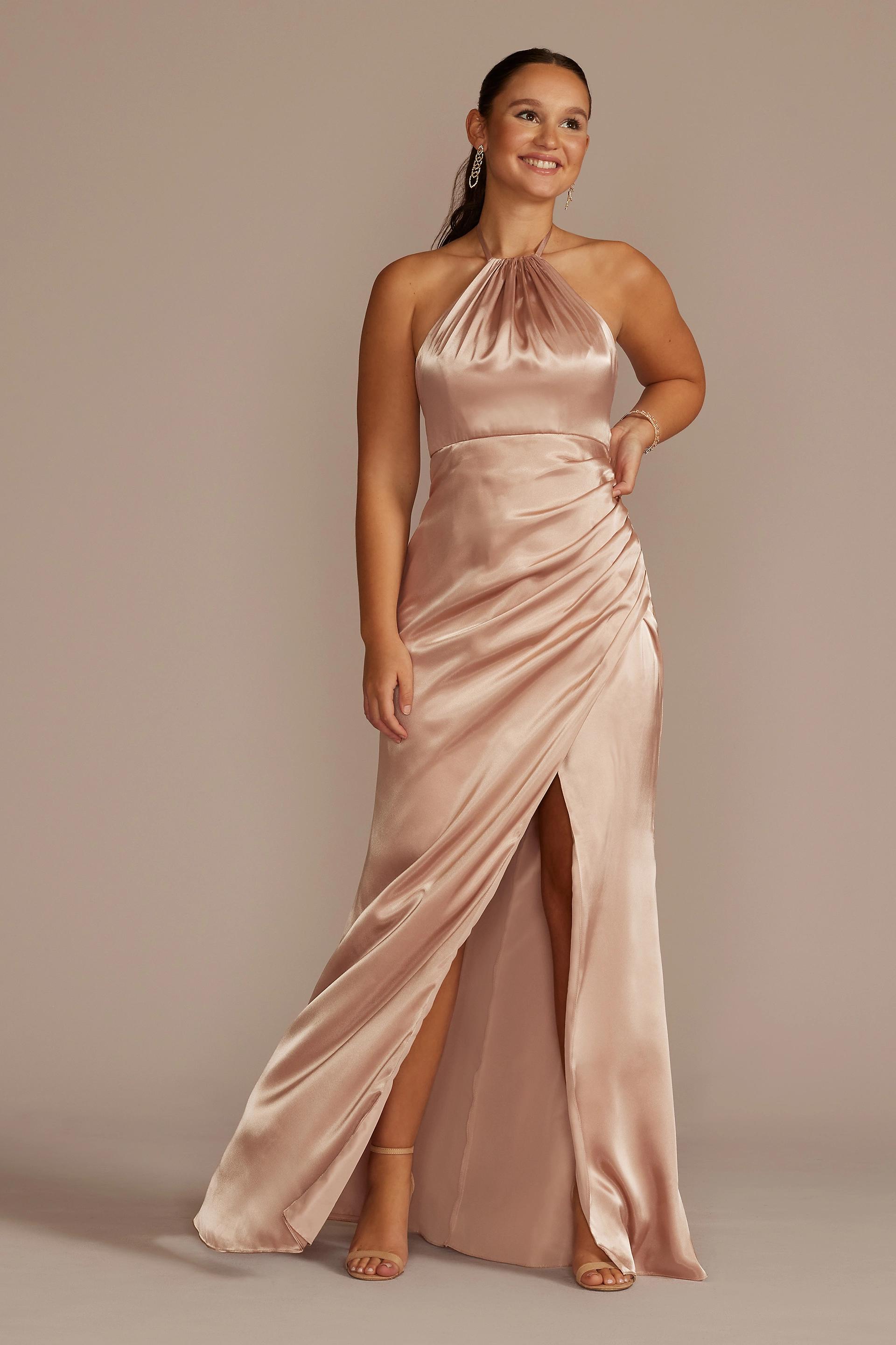 david's bridal halter top bridesmaid dress Tie-Neck Charmeuse Lift You Up White Vancouver Wedding Dress Color:Black Royal Blue