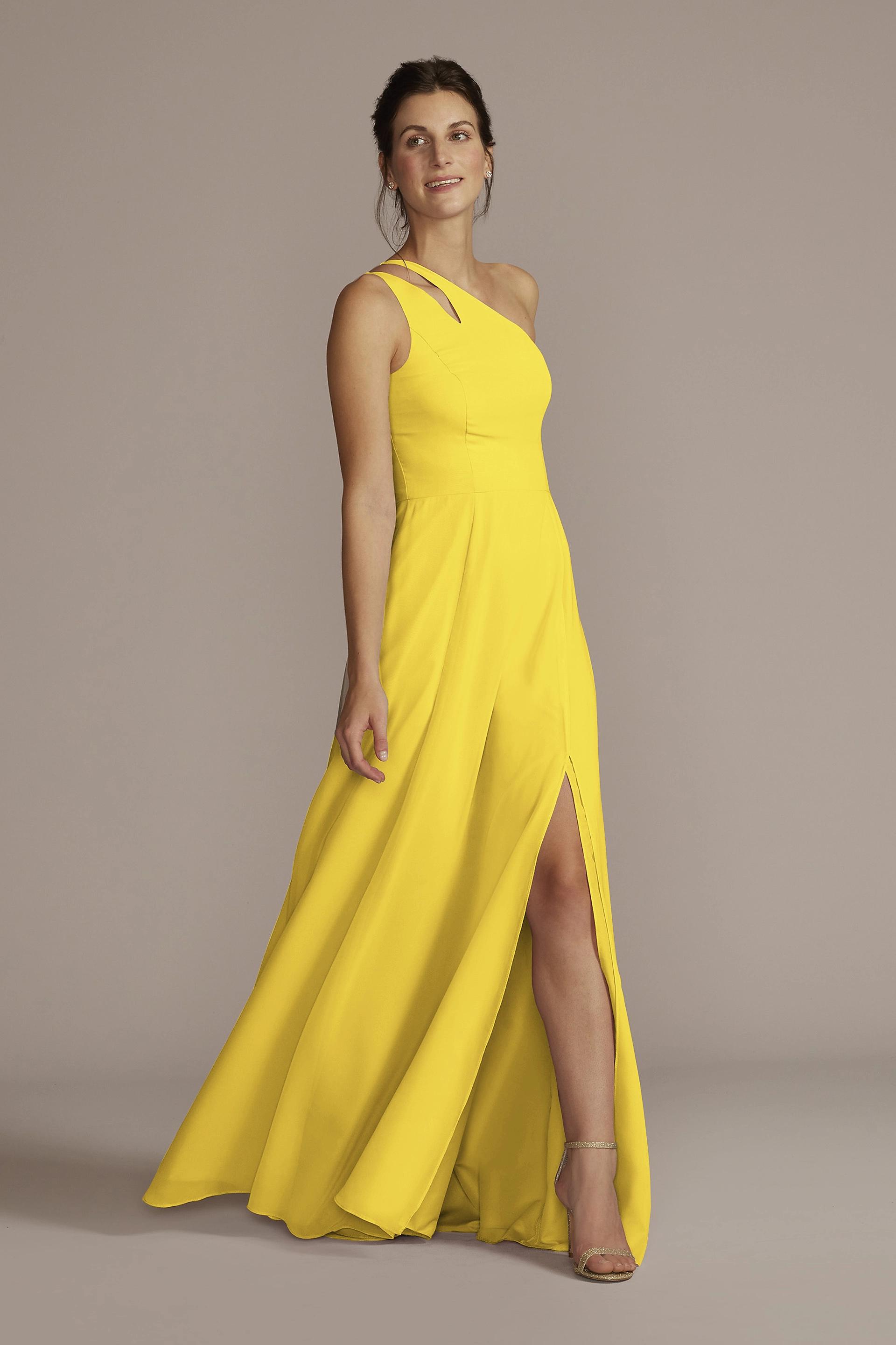 Celebrate DB Studio Chiffon One-Shoulder Cutout Dress in Sunflower Size: 2 David's Bridal
