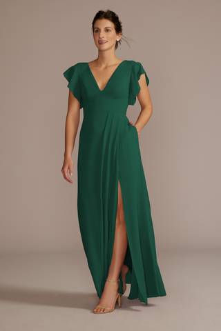 Picture of Flutter Sleeve Chiffon V-Neck Dress
