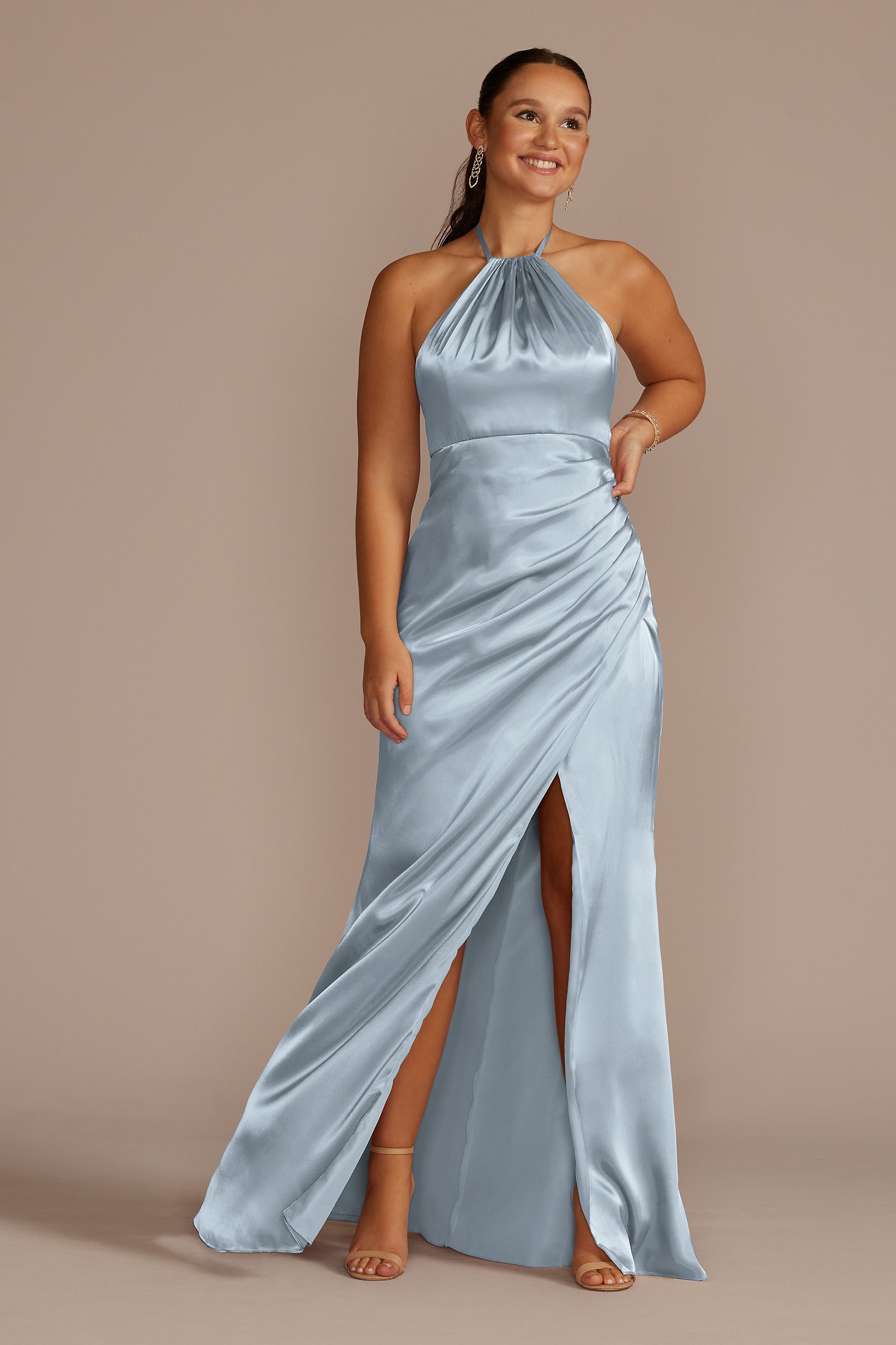 Tie-Neck Charmeuse Halter Bridesmaid Dress