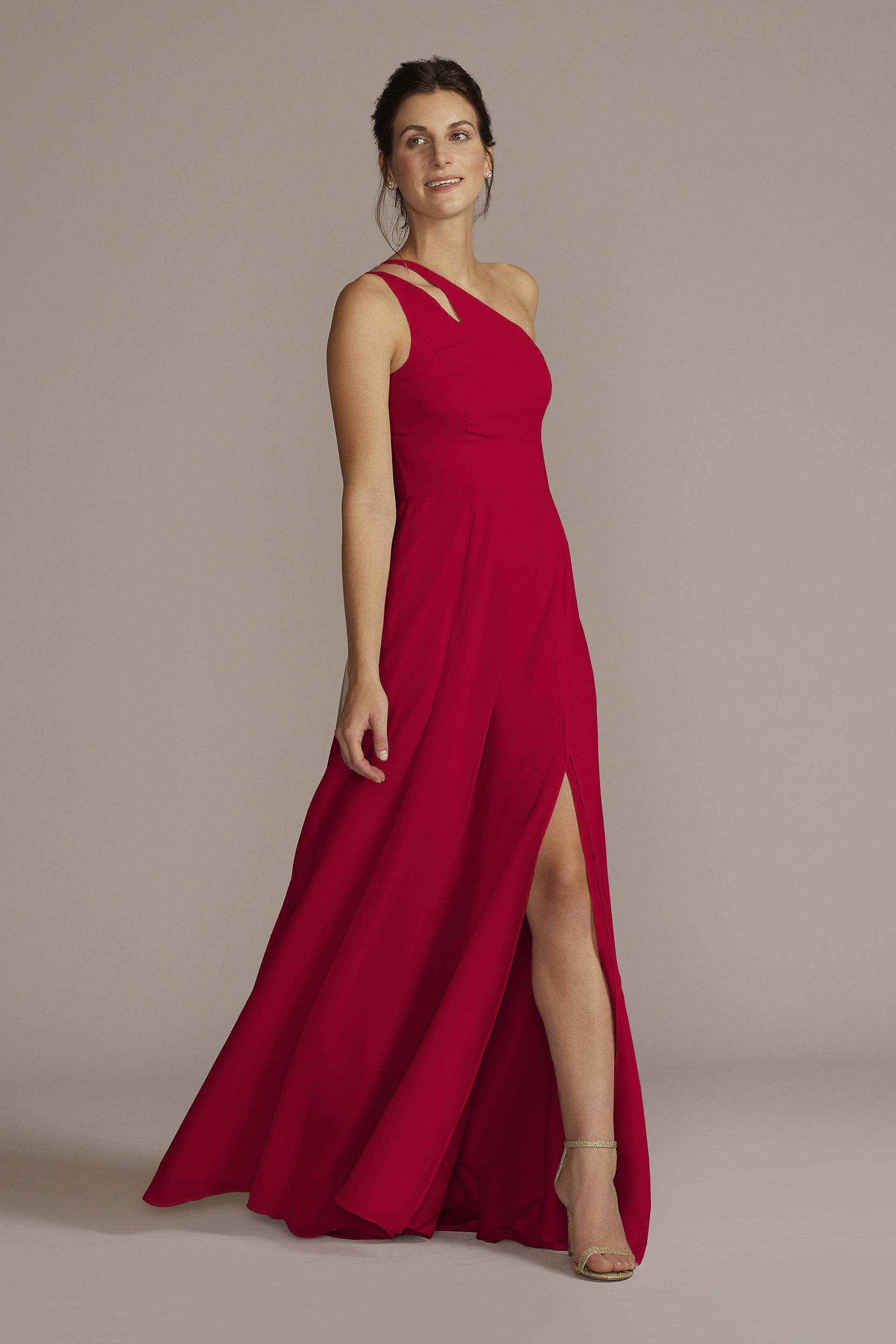 david's bridal one shoulder chiffon bridesmaid dress Chiffon One-Shoulder Bridesmaid Dress with Tie