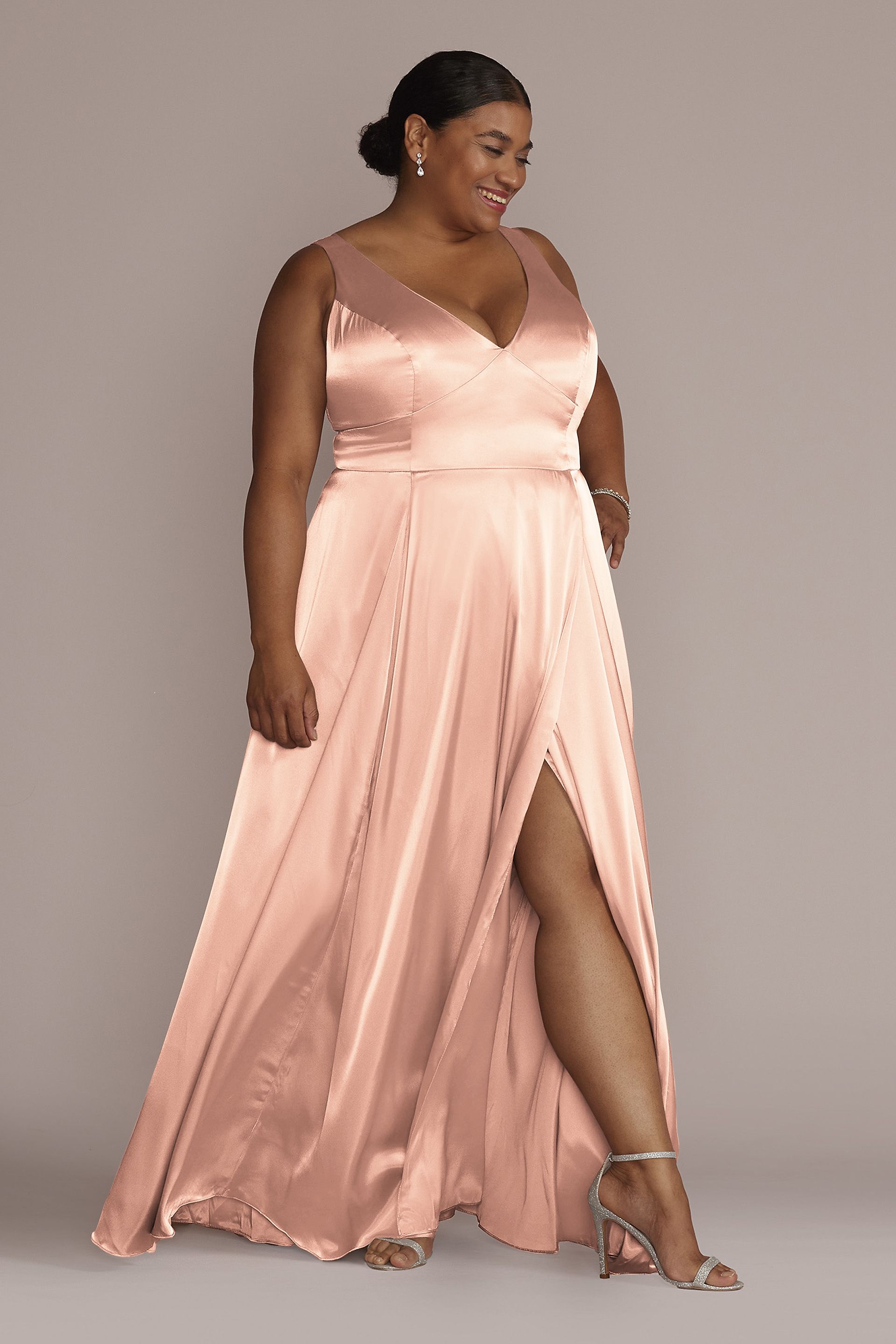 Charmeuse Tank V-Neck Bridesmaid Dress with Slit