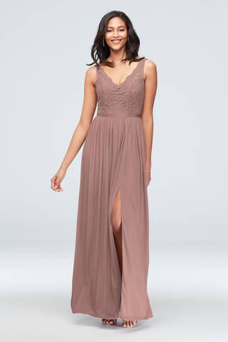 View Celebrate DB Studio Lace and Mesh V-Neck Dress in all available color and sizes Picture of Lace and Mesh V-Neck Dress
