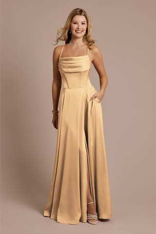 Picture of Matte Satin Cowl Neck Spaghetti Strap A-Line Dress