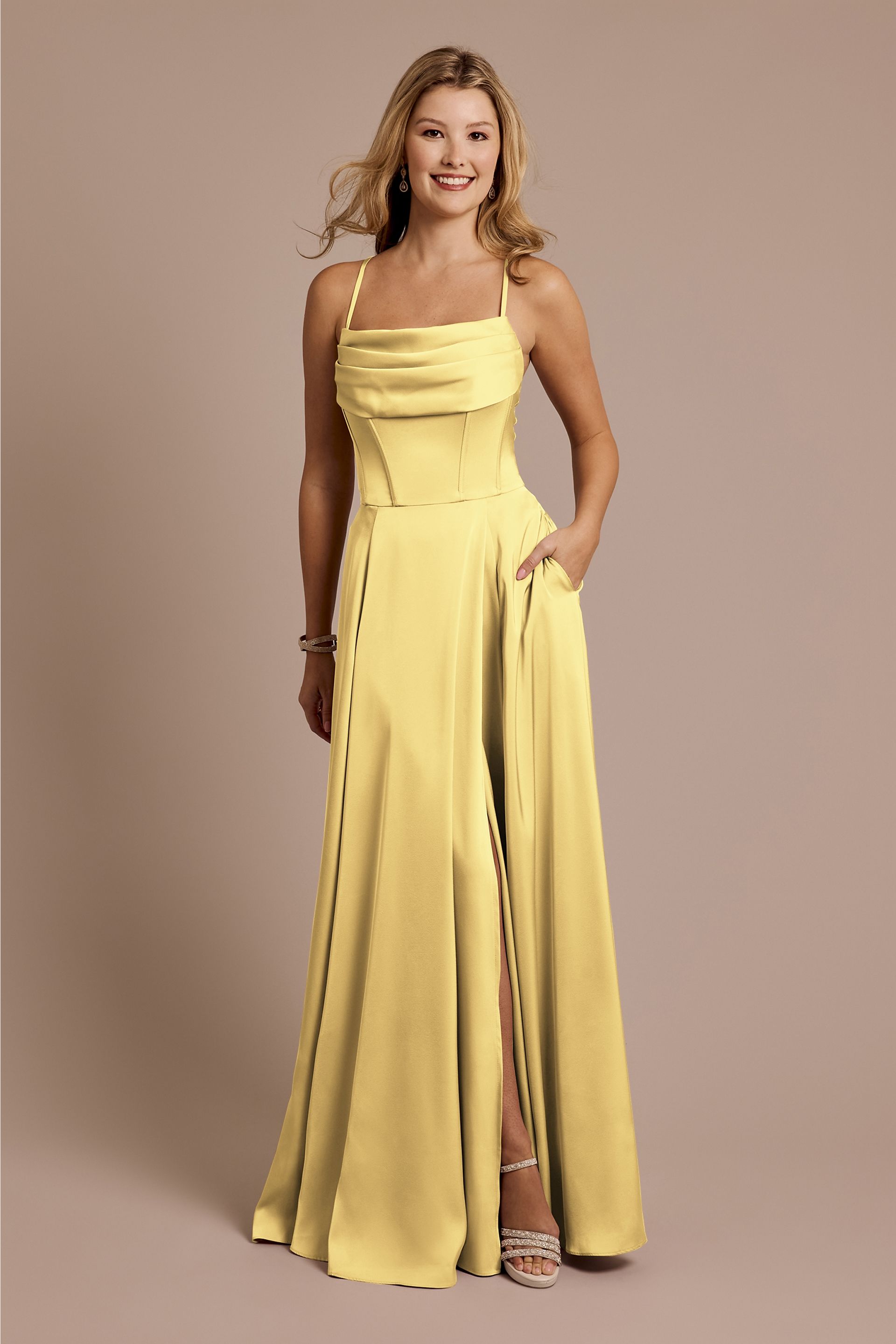 yellow bridesmaid dress KissProm Long Sleeve V-Neck Sheath Chiffon in Pastel Yellow, Pastel / 14 while long sleeves bring grace and understated sophistication AW.Bridal A-line Halter Neckline Floor