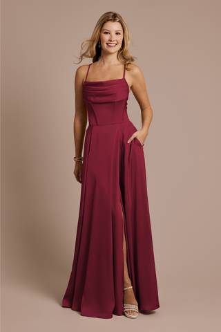 View Galina Signature Matte Satin Cowl Neck Spaghetti Strap A-Line Dress in all available color and sizes Picture of Matte Satin Cowl Neck Spaghetti Strap A-Line Dress