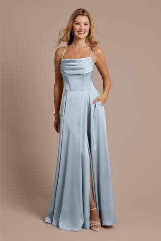 View Galina Signature Matte Satin Cowl Neck Spaghetti Strap A-Line Dress in all available color and sizes Picture of Matte Satin Cowl Neck Spaghetti Strap A-Line Dress