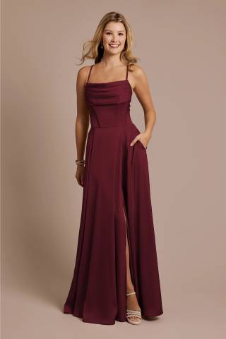 Picture of Matte Satin Cowl Neck Spaghetti Strap A-Line Dress