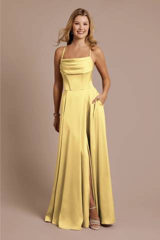 Picture of Matte Satin Cowl Neck Spaghetti Strap A-Line Dress