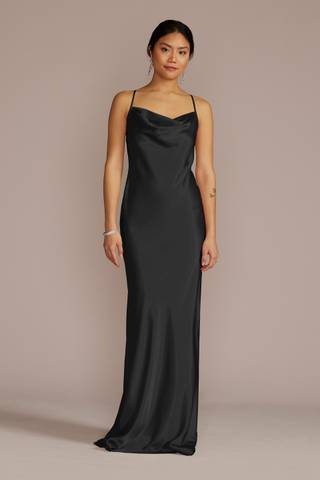 david's bridal black satin bridesmaid dresses Black Bridesmaid Dresses