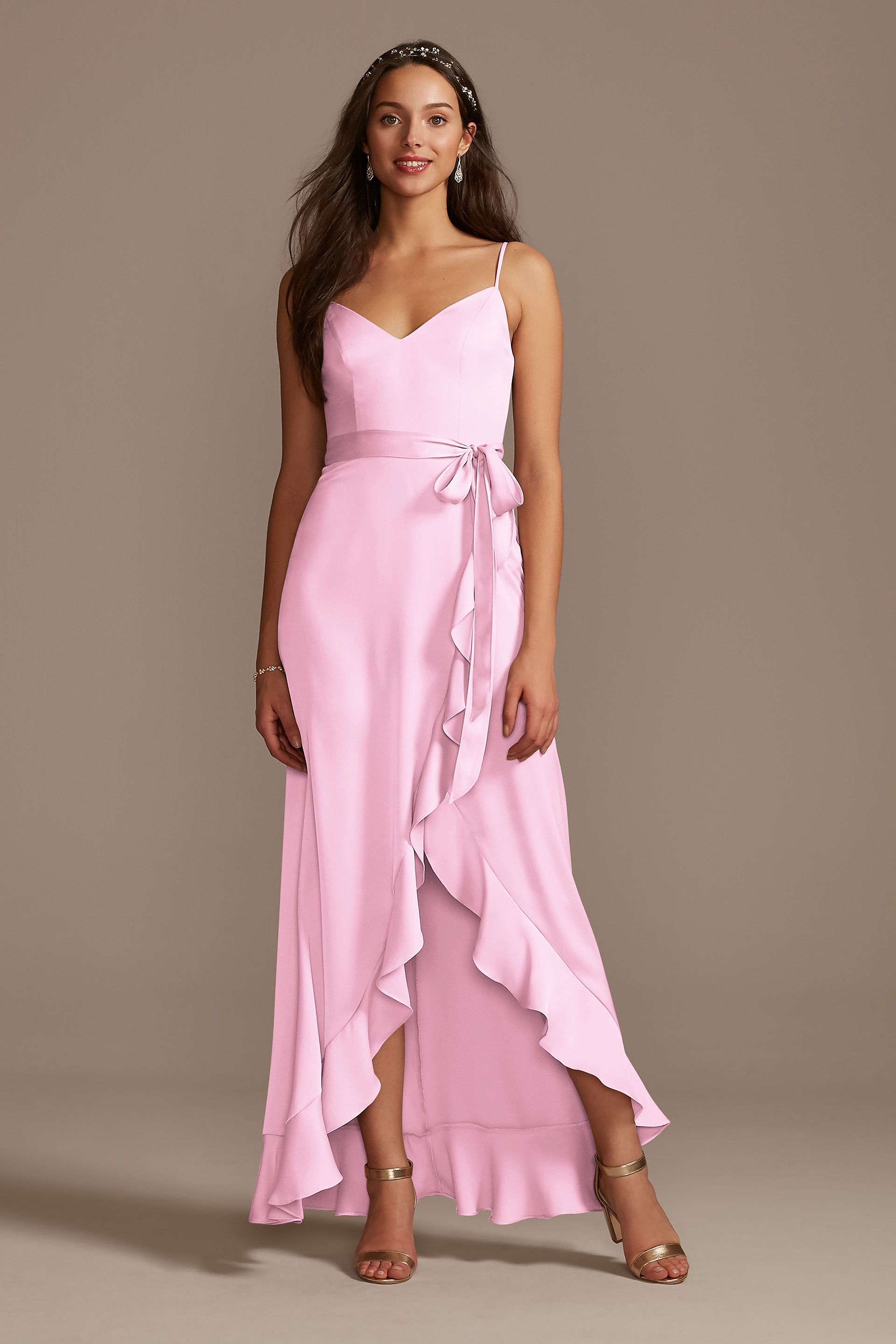 david's bridal crepe bridesmaid dress David's Bridal {Plum} Spaghetti Strap Crepe-Back Satin Bridesmaid Dress