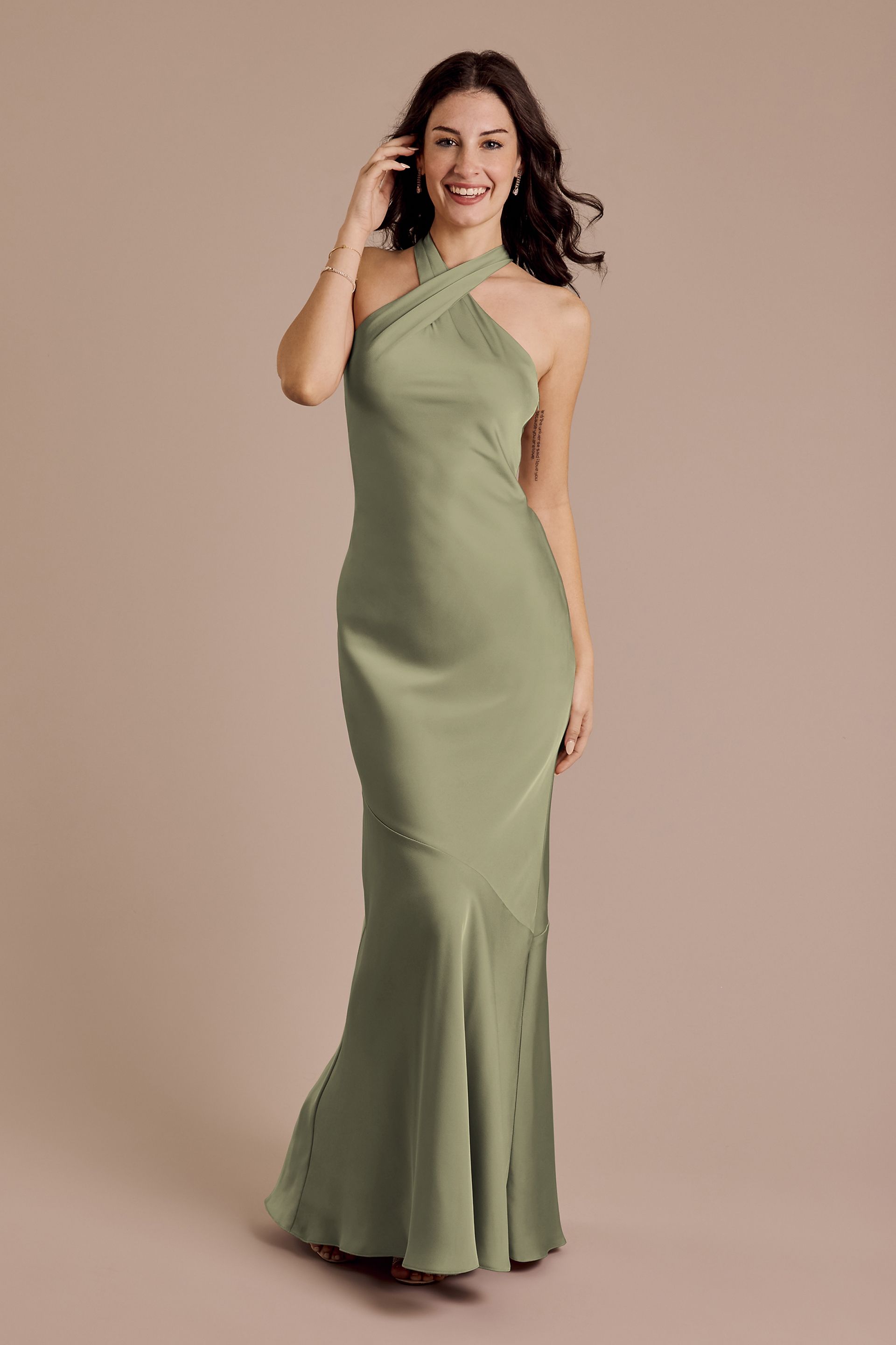 Picture of Matte Satin Y-Neck Bias Sheath Dress