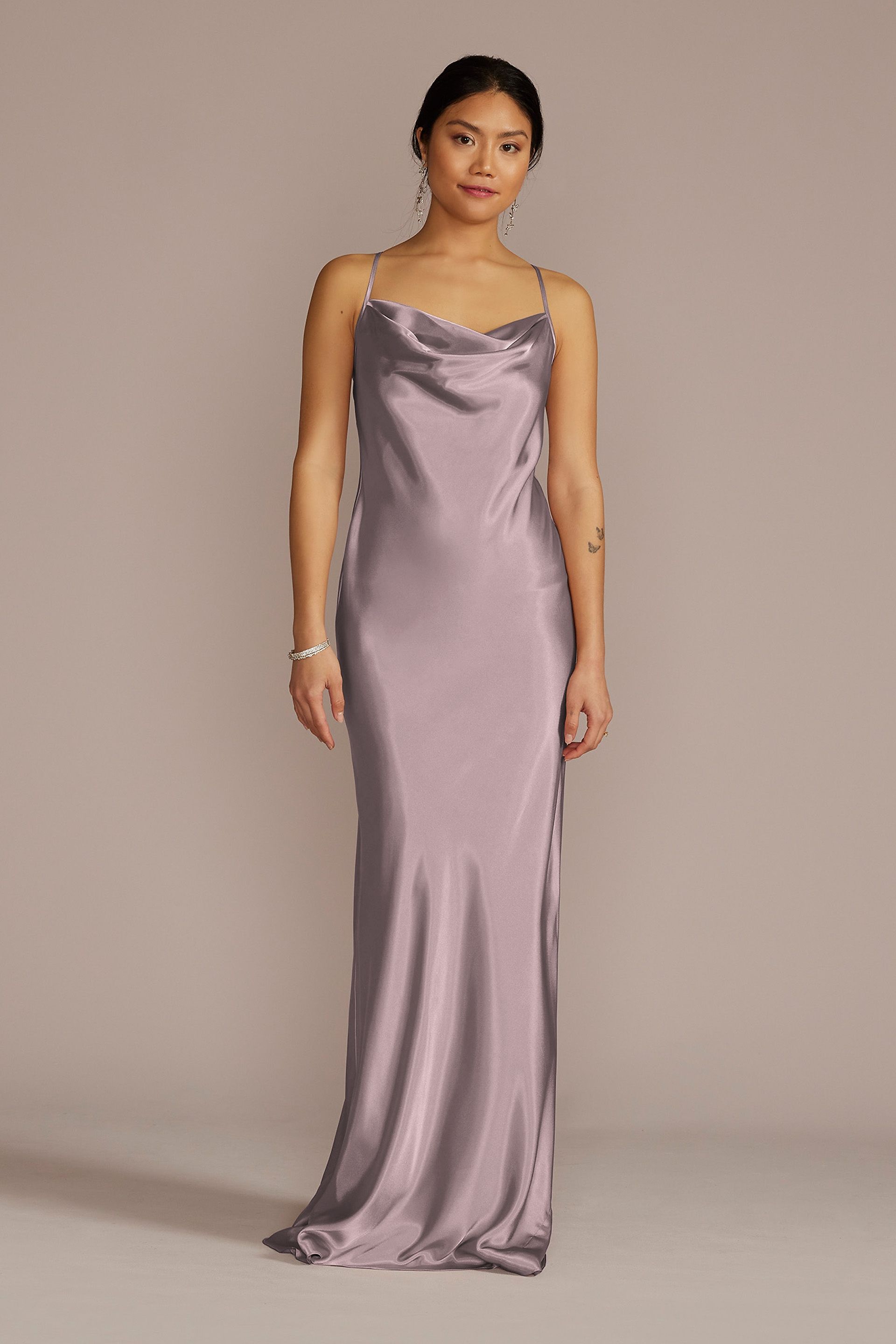 stretch charmeuse cowl neck bridesmaid dress Charmeuse Cowl Neck Bridesmaid Dress