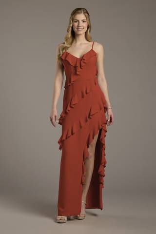 View Celebrate DB Studio Chiffon Ruffle Sheath Dress in all available color and sizes Picture of Chiffon Ruffle Sheath Dress