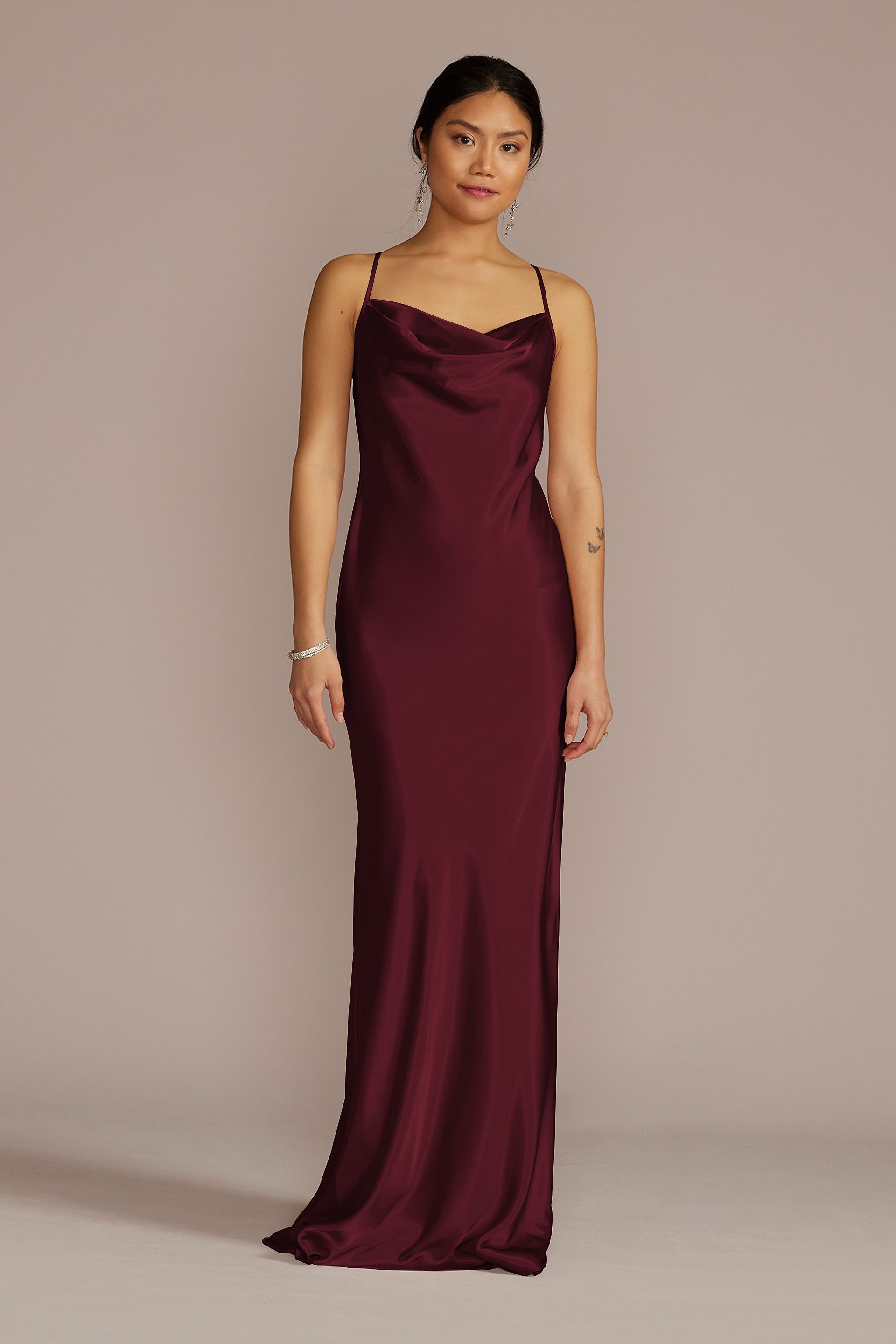 stretch charmeuse cowl neck bridesmaid dress Cowl Wrap Neck Stretch Sculpt Bridesmaid Dress