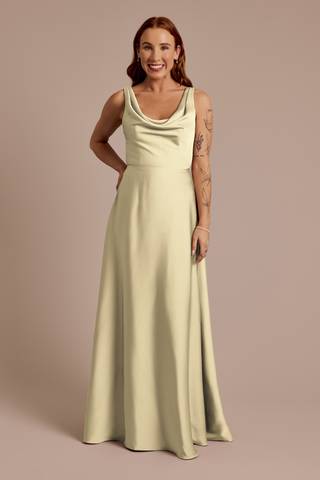 View Celebrate DB Studio Matte Satin Cowl Neck Tie Back Dress in all available color and sizes Picture of Matte Satin Cowl Neck Tie Back Dress