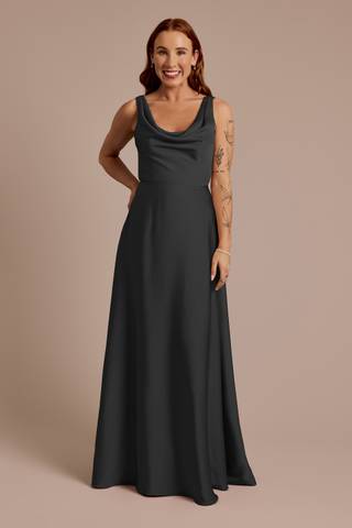 Picture of Matte Satin Cowl Neck Tie Back Dress