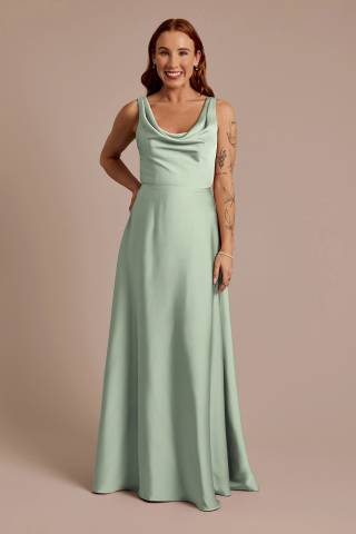 View Celebrate DB Studio Matte Satin Cowl Neck Tie Back Dress in all available color and sizes Picture of Matte Satin Cowl Neck Tie Back Dress