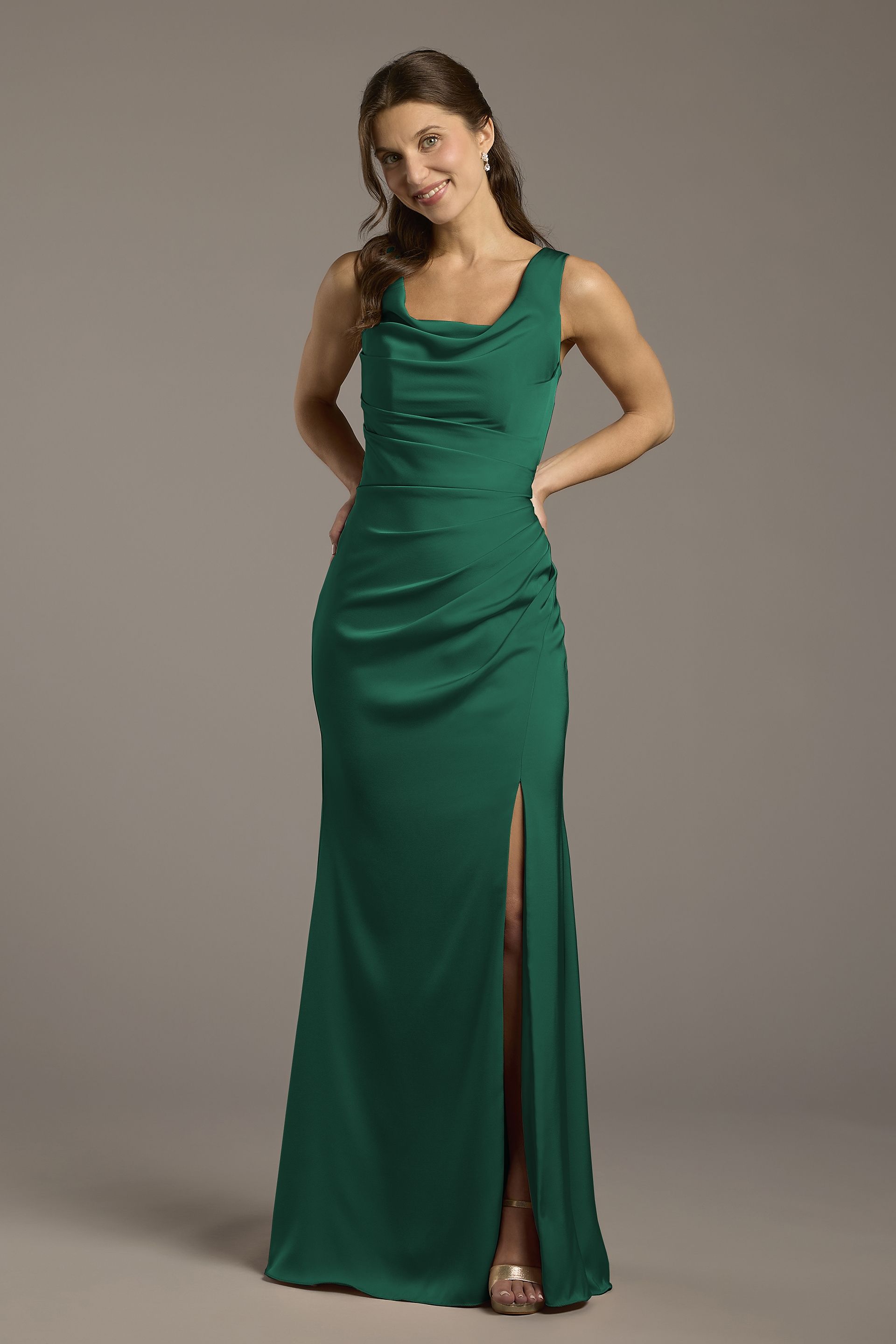Juniper Green Davids Bridal Davids Bridal Cascade With High-Neck Chiffon Bridesmaid Dress Juniper Green