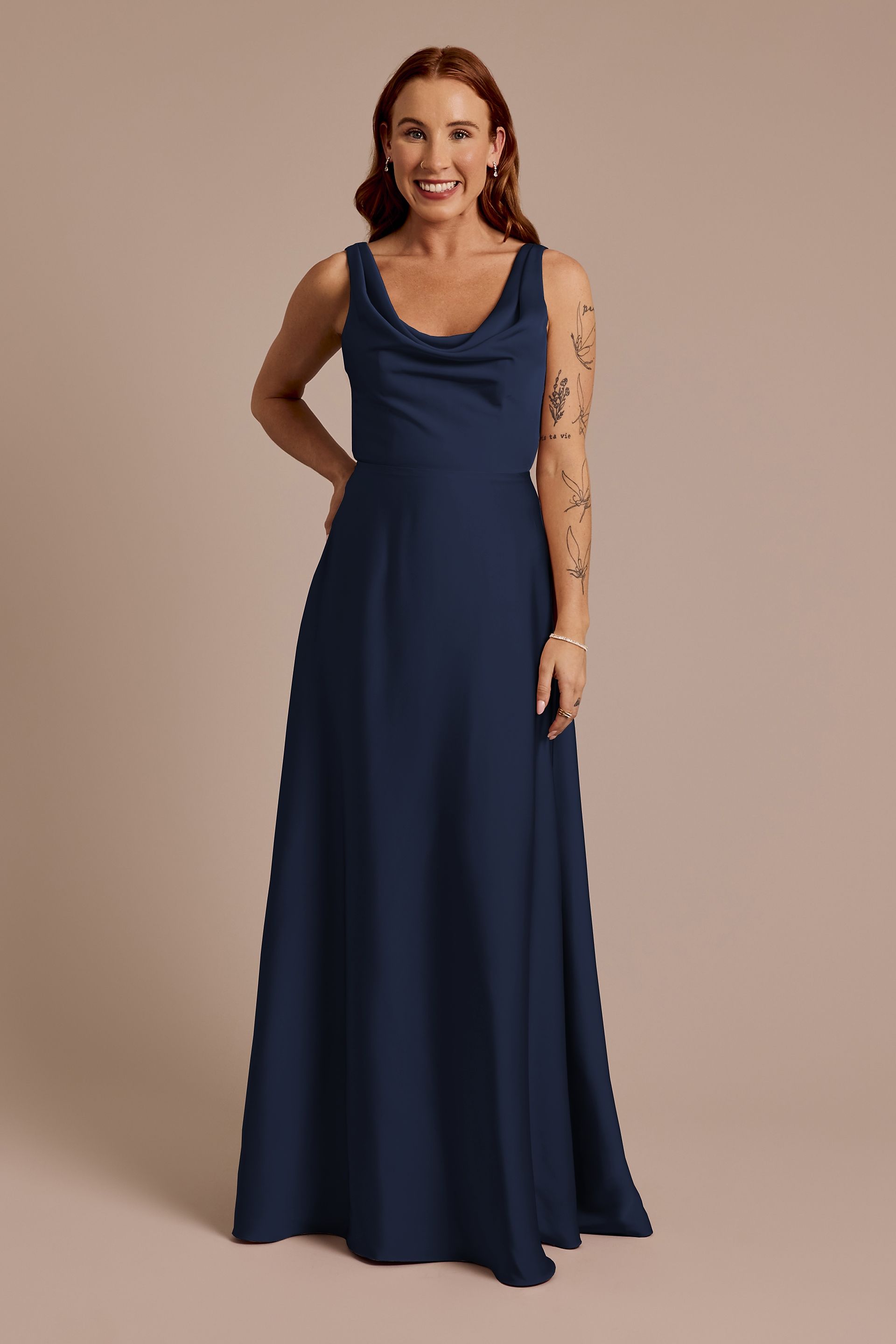 Picture of Matte Satin Cowl Neck Tie Back Dress