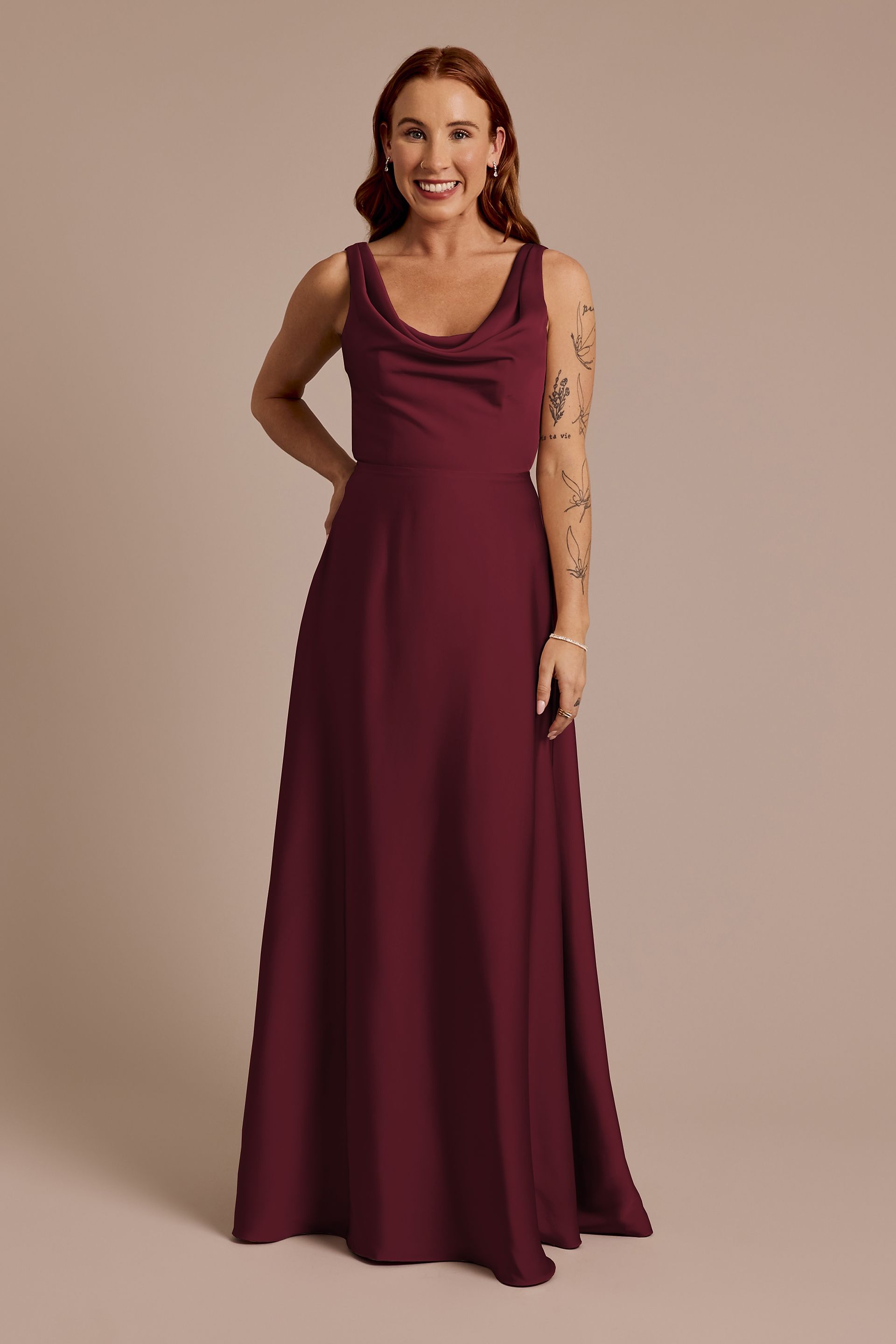 Picture of Matte Satin Cowl Neck Tie Back Dress