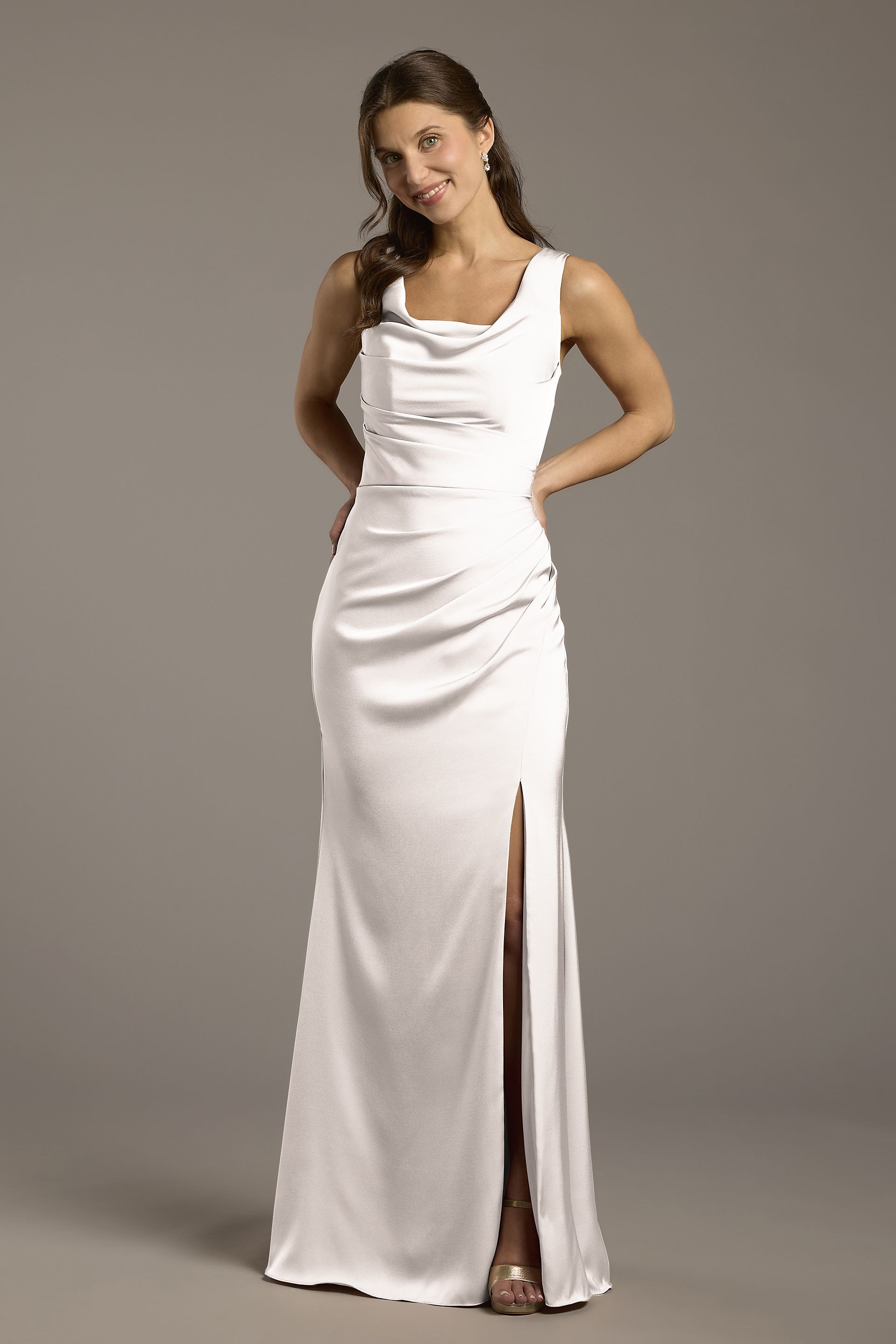Picture of Matte Satin Cowl Neck Sheath Dress
